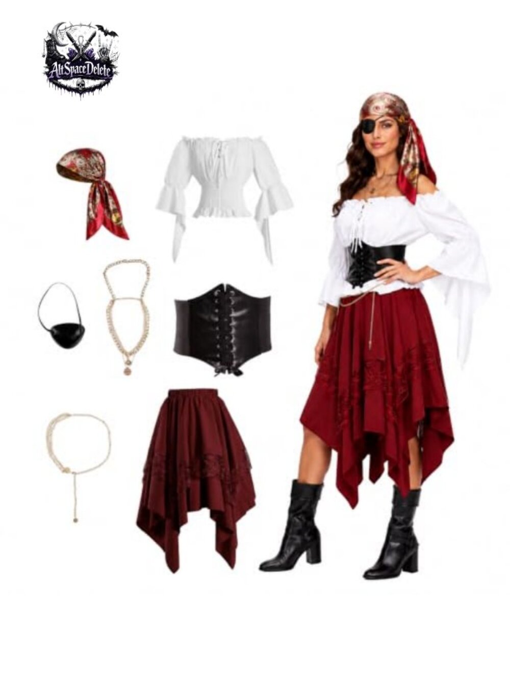 Pirate Corset Costume Women Faux Leather Lace Up Halloween Cosplay